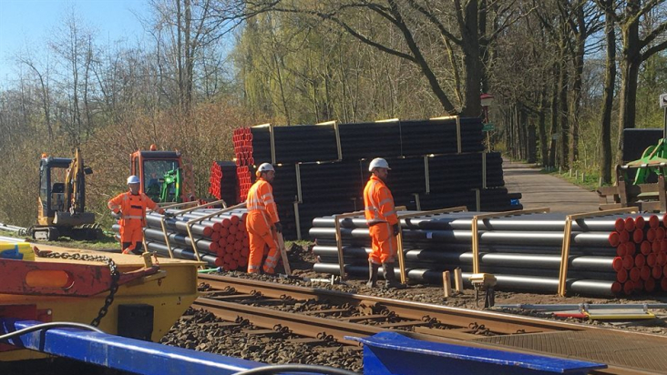 Werkzaamheden aan de trambaan