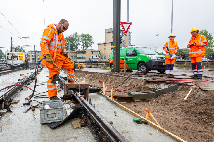 werkzaamheden aan de trambaan