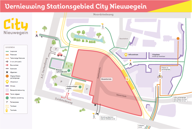 Kaart met daarop de werkzaamheden bij stationsgebied Nieuwegein 