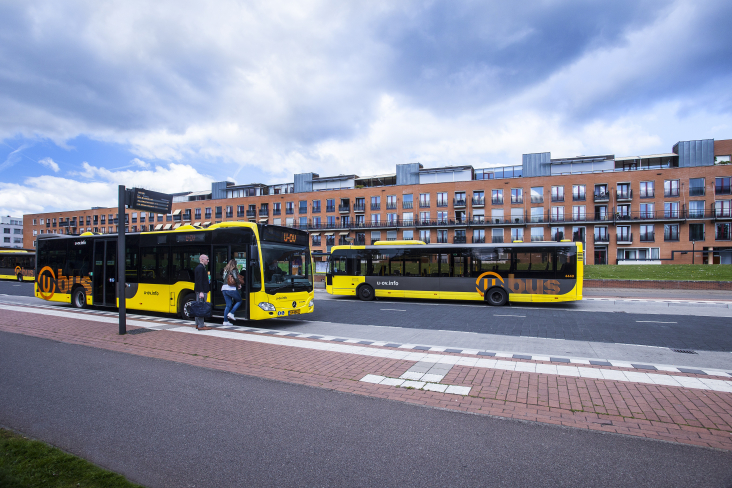 reizigers bij bushalte stappen in - 9354